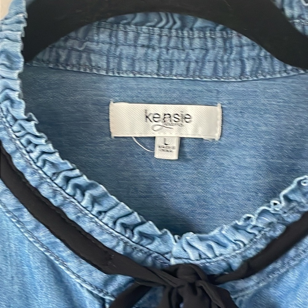 Kensie Jeans denim top with black tie around neck sizeL - Picture 2 of 10